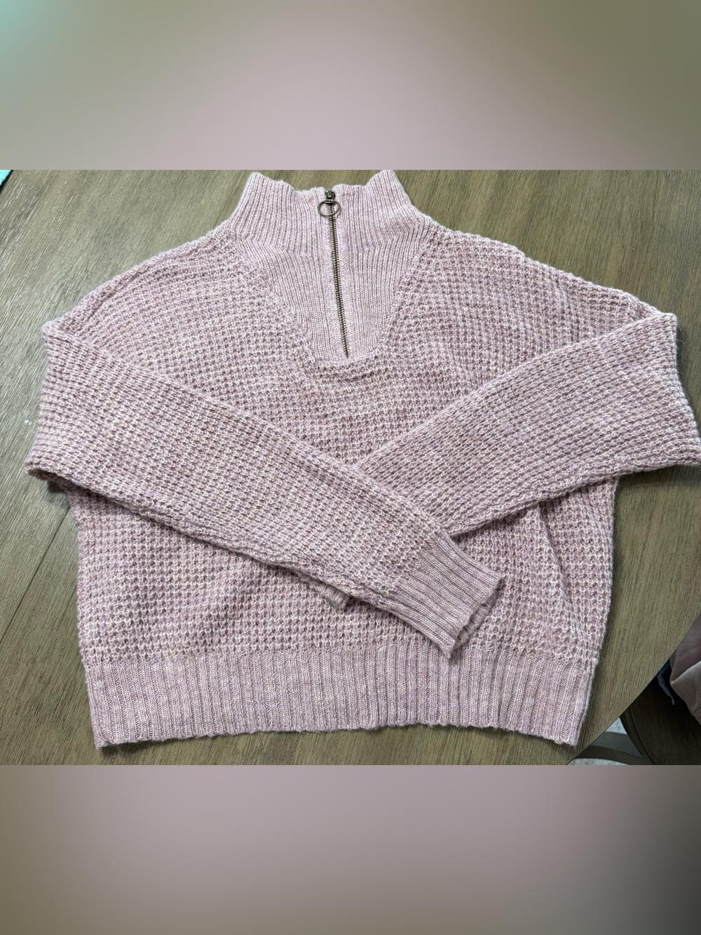 American Eagle Outfitters Blush Pink Quarter-Zip Waffle Knit Sweater